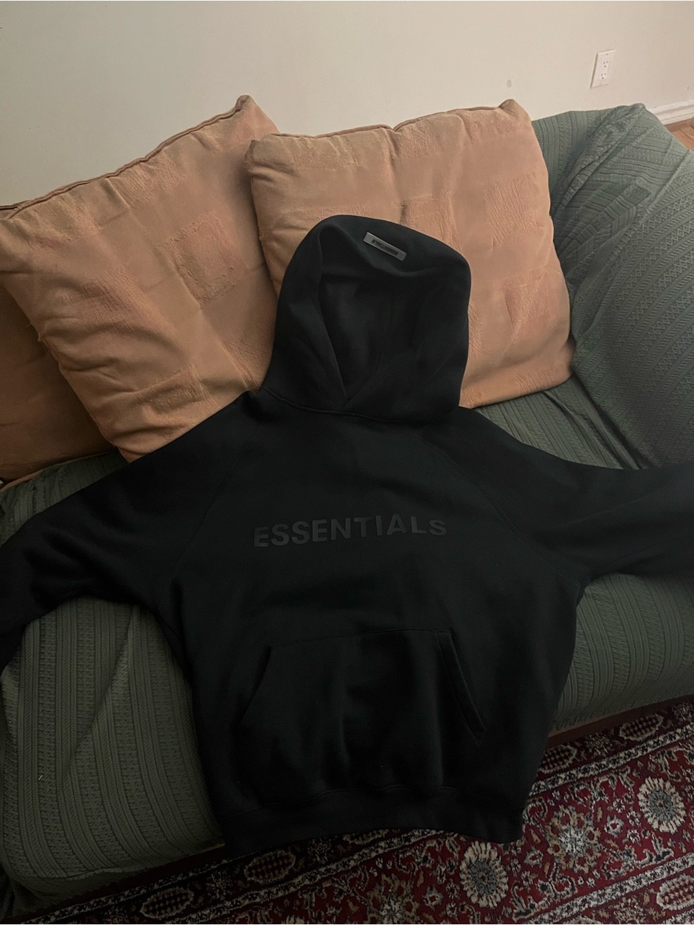 Essentials Black Pullover Hoodie with Tonal Logo